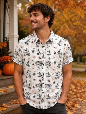 Eighth Avenue Skeleton & Bones Men’s Halloween Fall Button Up Shirt